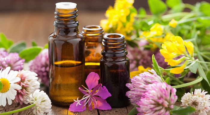 several bottles with essential oils