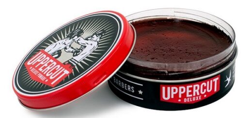 an open jar of Uppercut Deluxe pomade for men