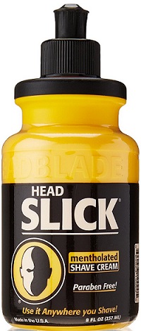 a modern container of HeadBlade HeadSlick Shave Cream close-up