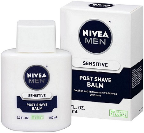 a bottle and packaging of NIVEA FOR MEN Sensitive Post Shave Balm