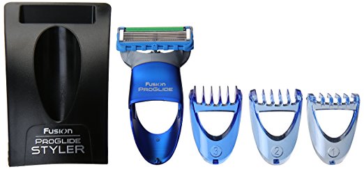 a blue Gillette Fusion ProGlide Men's Razor Styler 3-In-1 Body Groomer and Beard Trimmer set