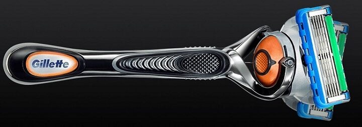 Gillette Fusion Flexball razor on a black background