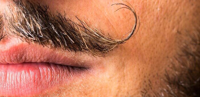 close up on a handlebar mustache