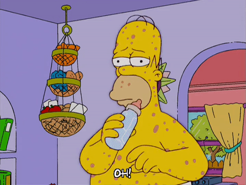 mr. simpson is scratching his body due to an allergy 