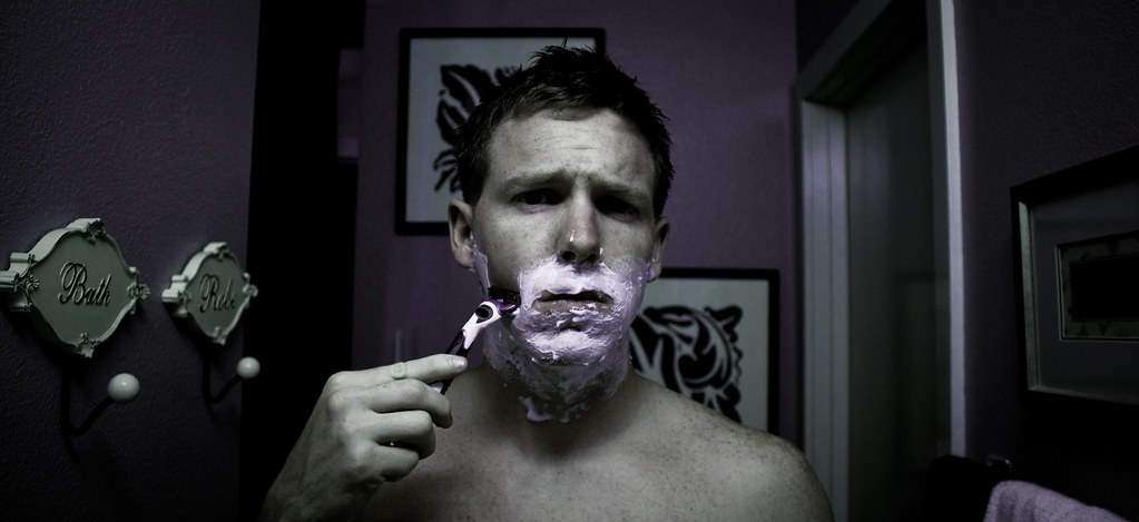 men shaving with shaving cream