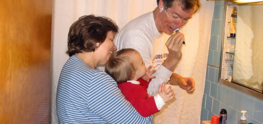 Men shaving with his family