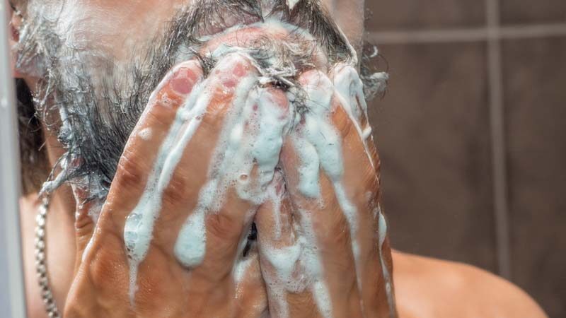 cleaning a beard